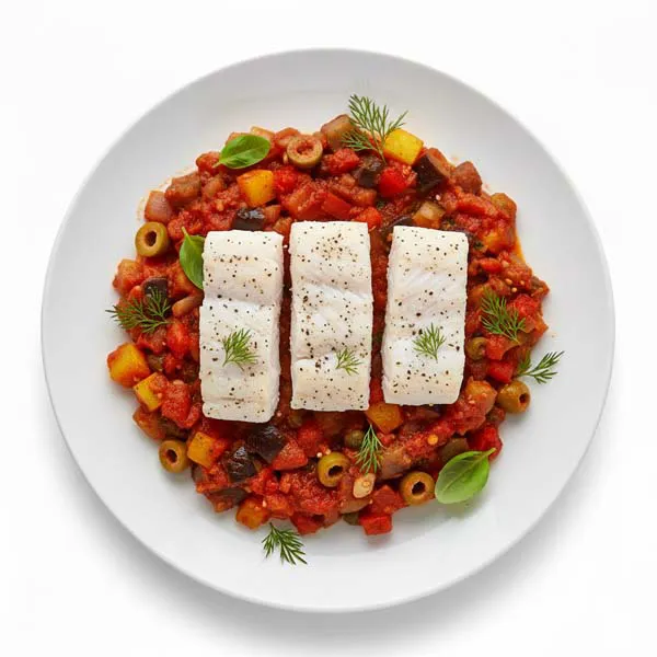 Oven Roasted Dill Lemon Fish With Caponata Vegetables